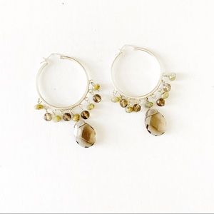 Silver hoop smoky quartz earrings